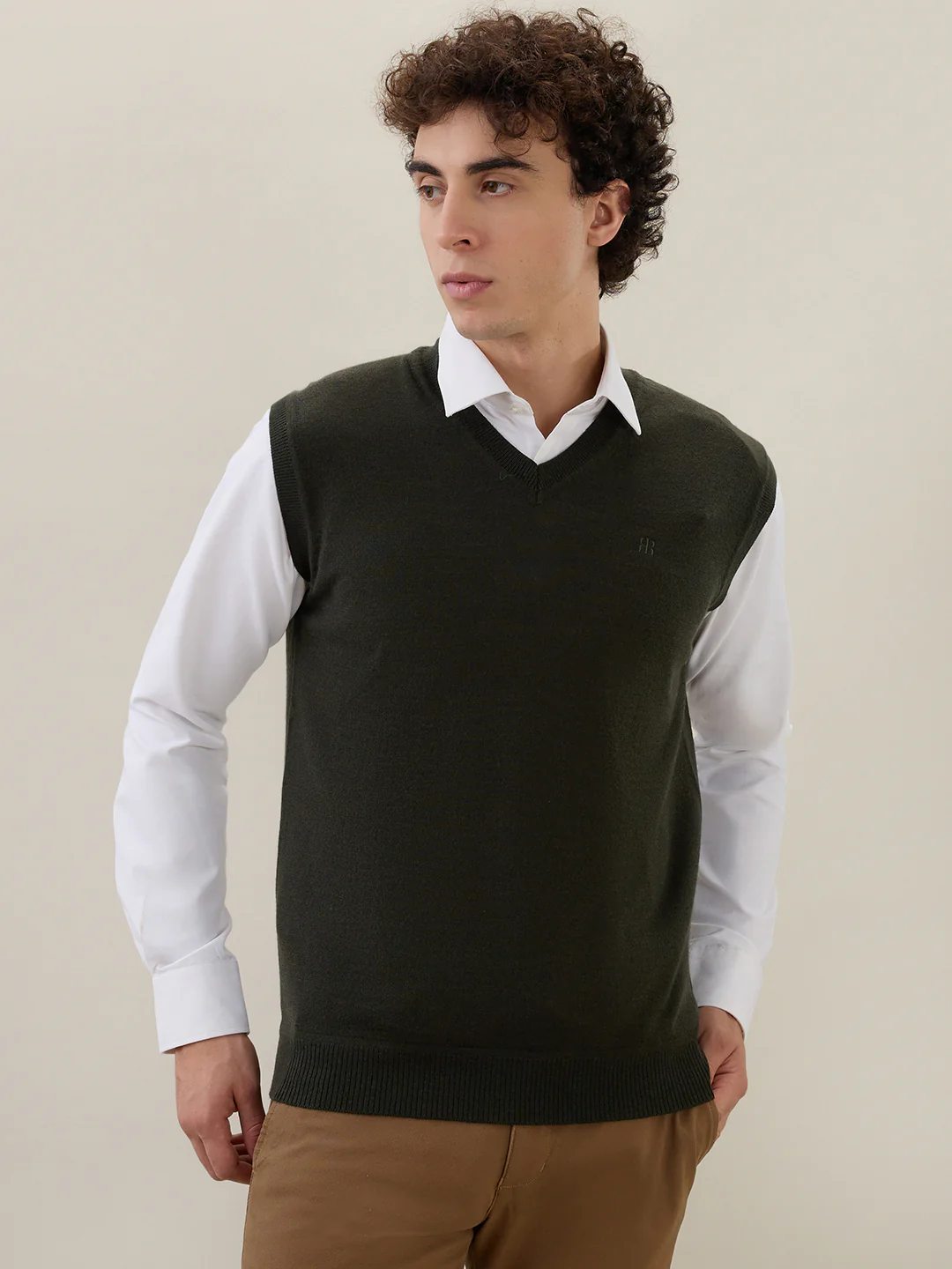 Raymond Men Green Solid Wool Blend Sweatshirt