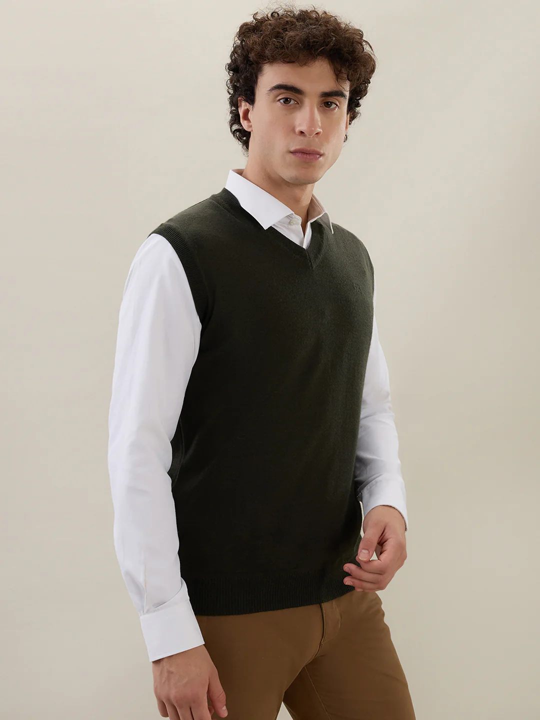 Raymond Men Green Solid Wool Blend Sweatshirt - Image 2