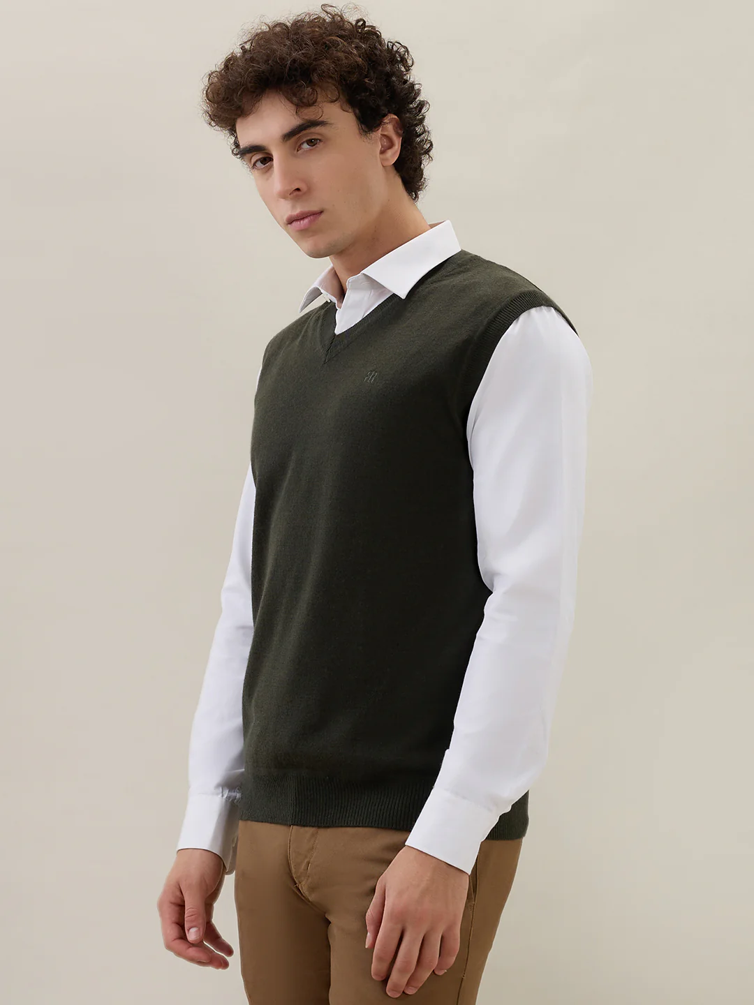 Raymond Men Green Solid Wool Blend Sweatshirt - Image 3