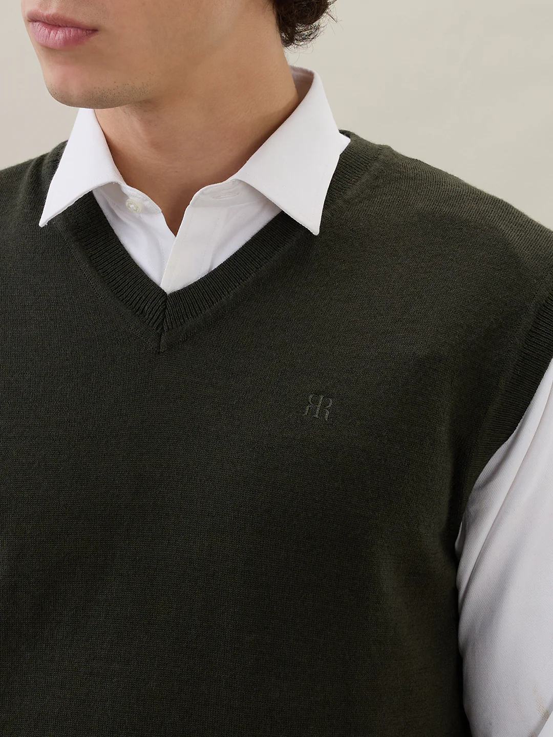 Raymond Men Green Solid Wool Blend Sweatshirt - Image 6