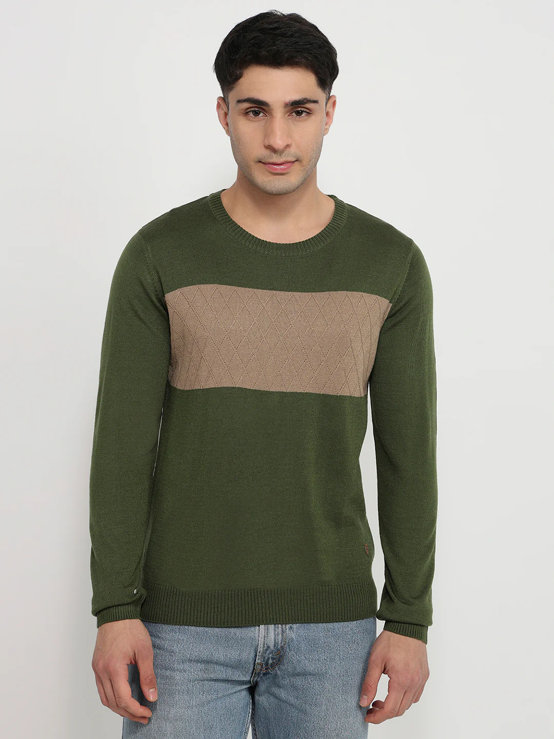 Raymond Men Green Stripe Acrlic Blend Sweatshirt