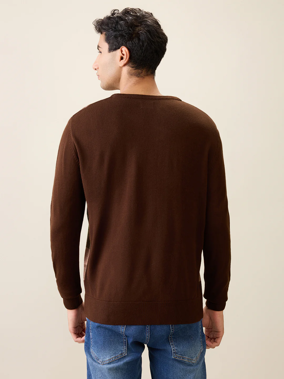 Raymond Men Green Stripe Acrylic Full Sleeve Round Neck Collar Sweater - Image 4