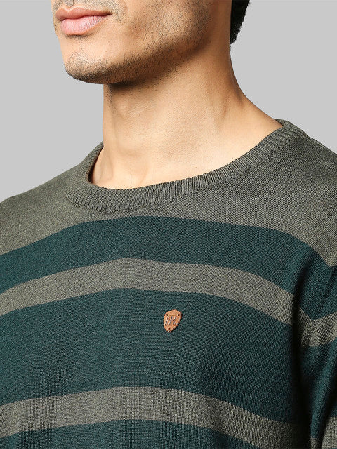 Raymond Men Green Stripe Regular Fit Acrlic Blend Sweater - Image 6