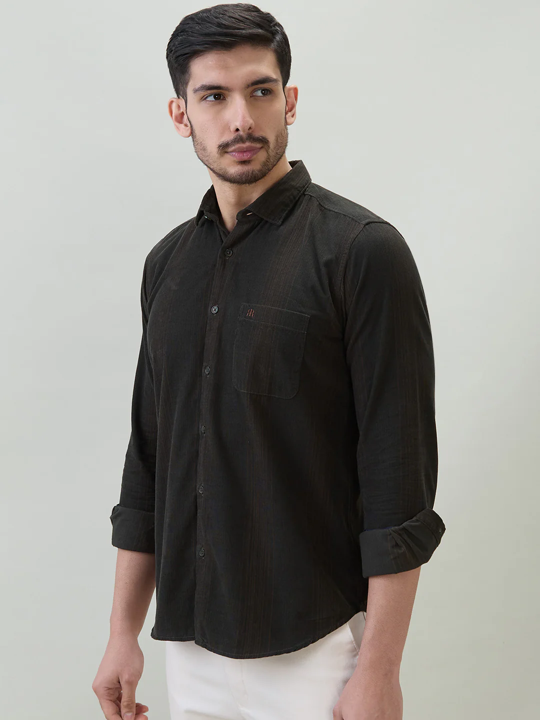 Raymond Men Green Stripe Regular Fit Cotton Casual Shirt - Image 3