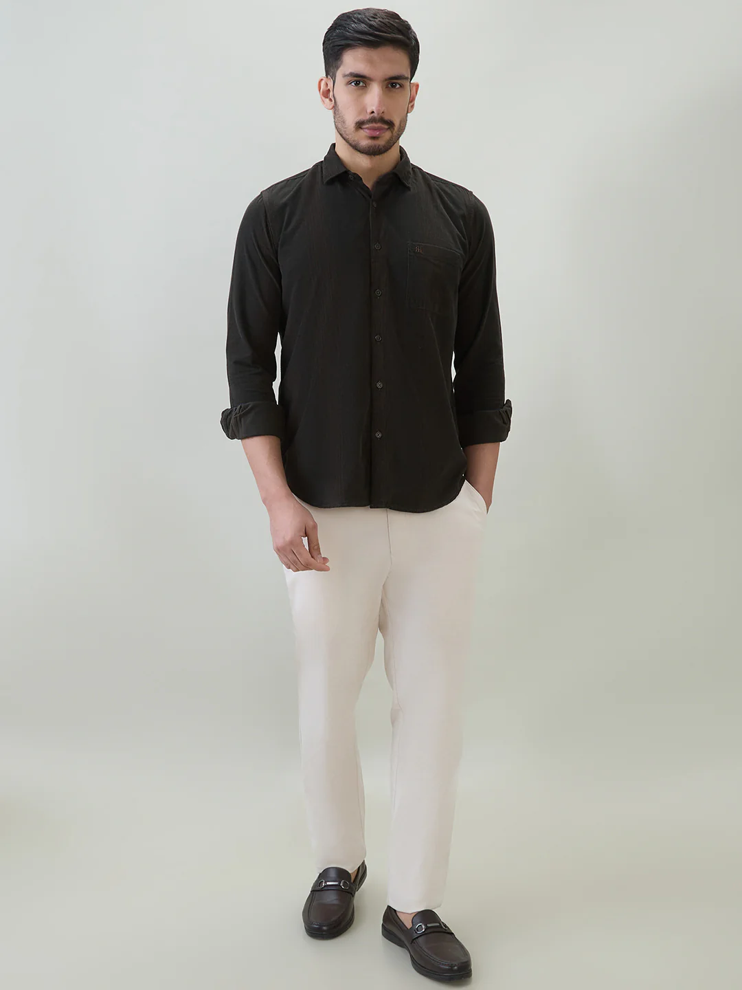 Raymond Men Green Stripe Regular Fit Cotton Casual Shirt - Image 5