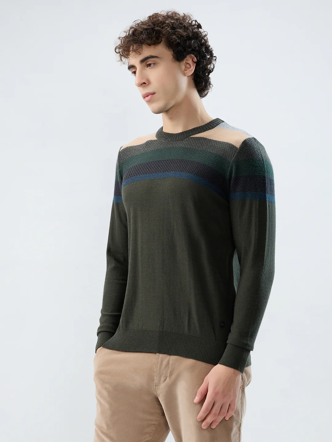 Raymond Men Green Stripe Wool Blend Sweatshirt - Image 3