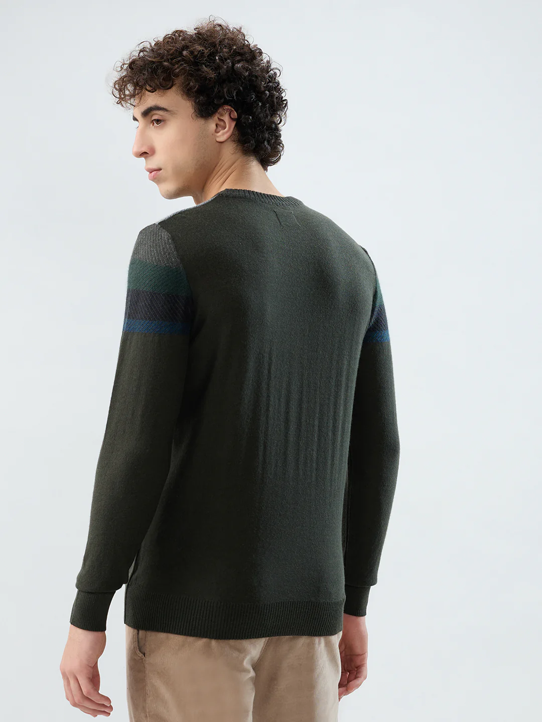 Raymond Men Green Stripe Wool Blend Sweatshirt - Image 4