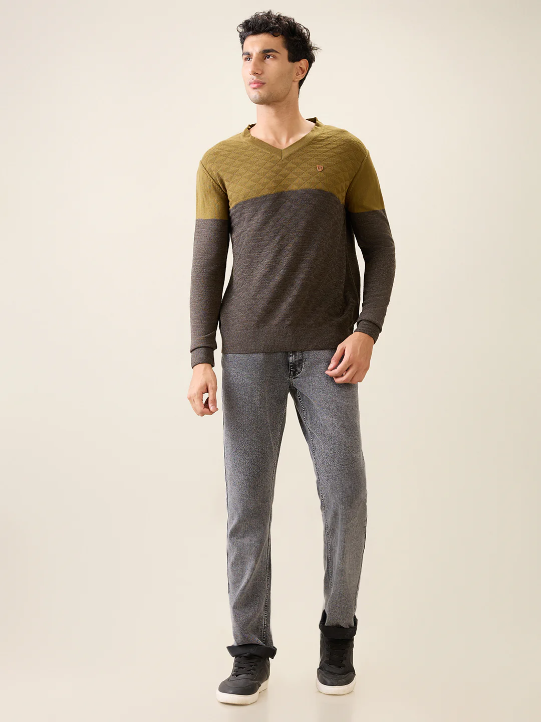 Raymond Men Green Structure Acrylic Full Sleeve V Neck Collar Sweater - Image 5