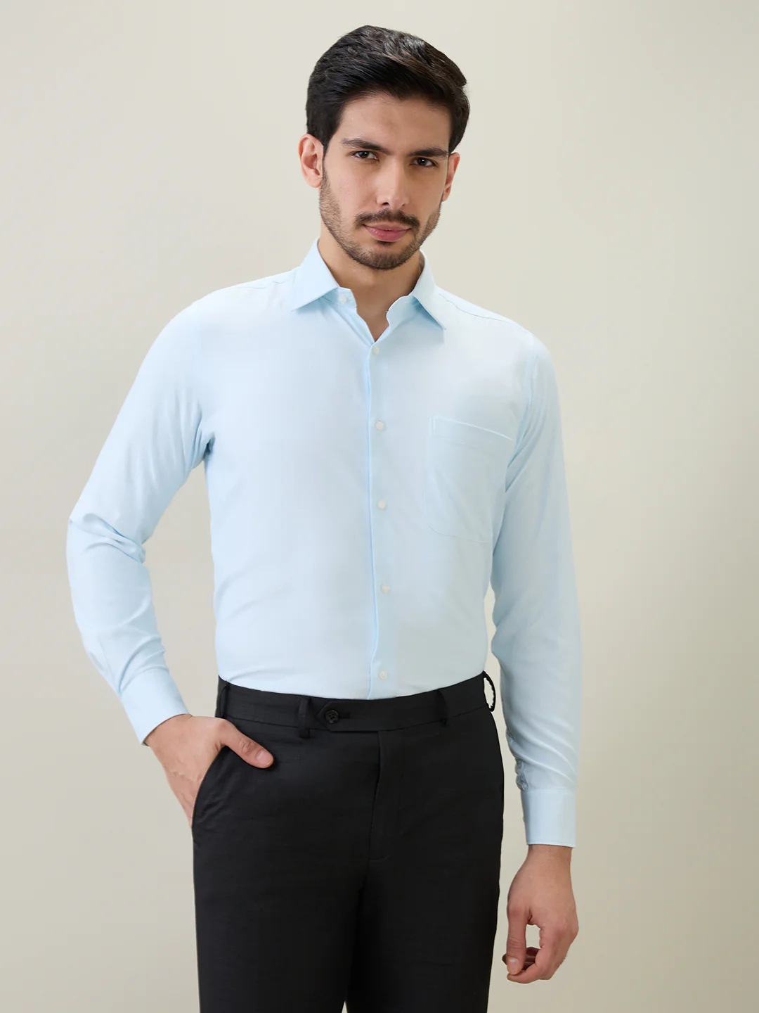 Raymond Men Green Structure Contemporary Fit Bamboo Blend Shirt