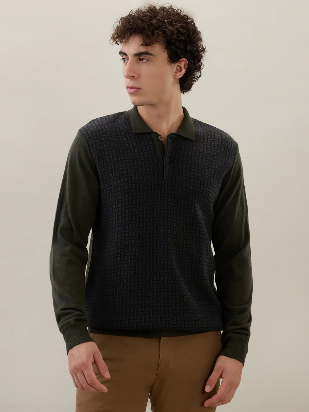 Raymond Men Green Structure Contemporary Fit Wool Blend Sweatshirt