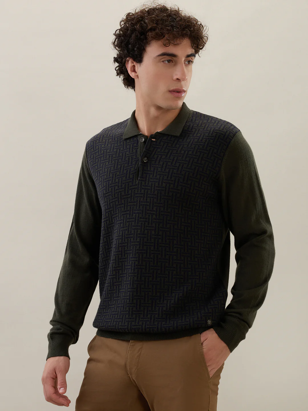 Raymond Men Green Structure Contemporary Fit Wool Blend Sweatshirt - Image 3