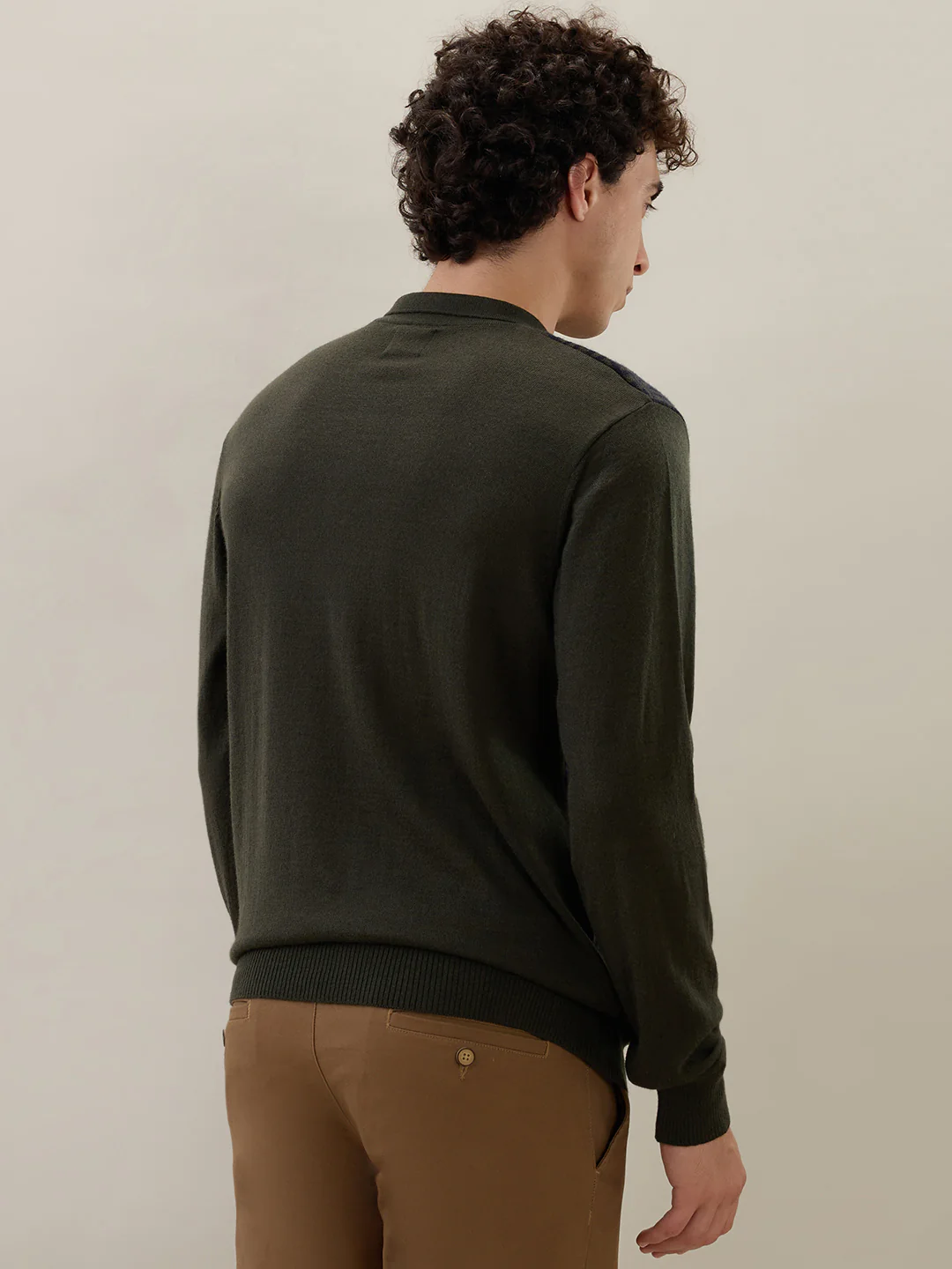 Raymond Men Green Structure Contemporary Fit Wool Blend Sweatshirt - Image 4