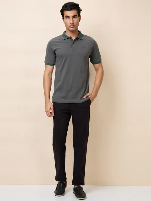 Raymond Men Green Structure Modern Fit Cotton T-Shirt - Image 2