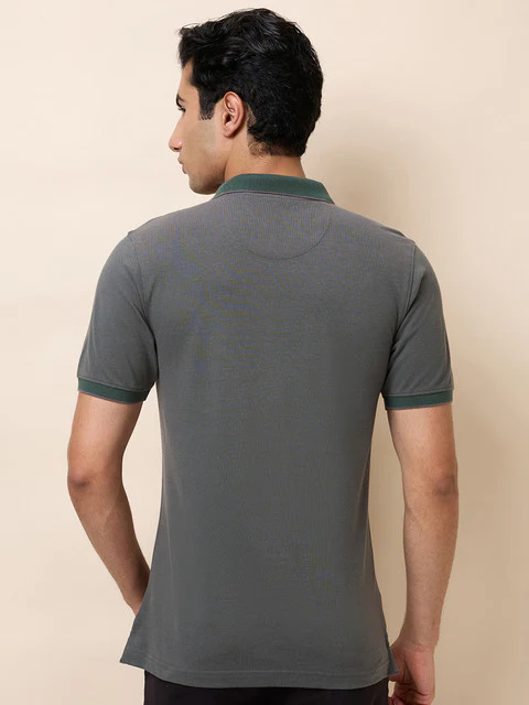 Raymond Men Green Structure Modern Fit Cotton T-Shirt - Image 3