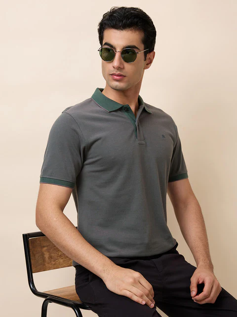 Raymond Men Green Structure Modern Fit Cotton T-Shirt - Image 7