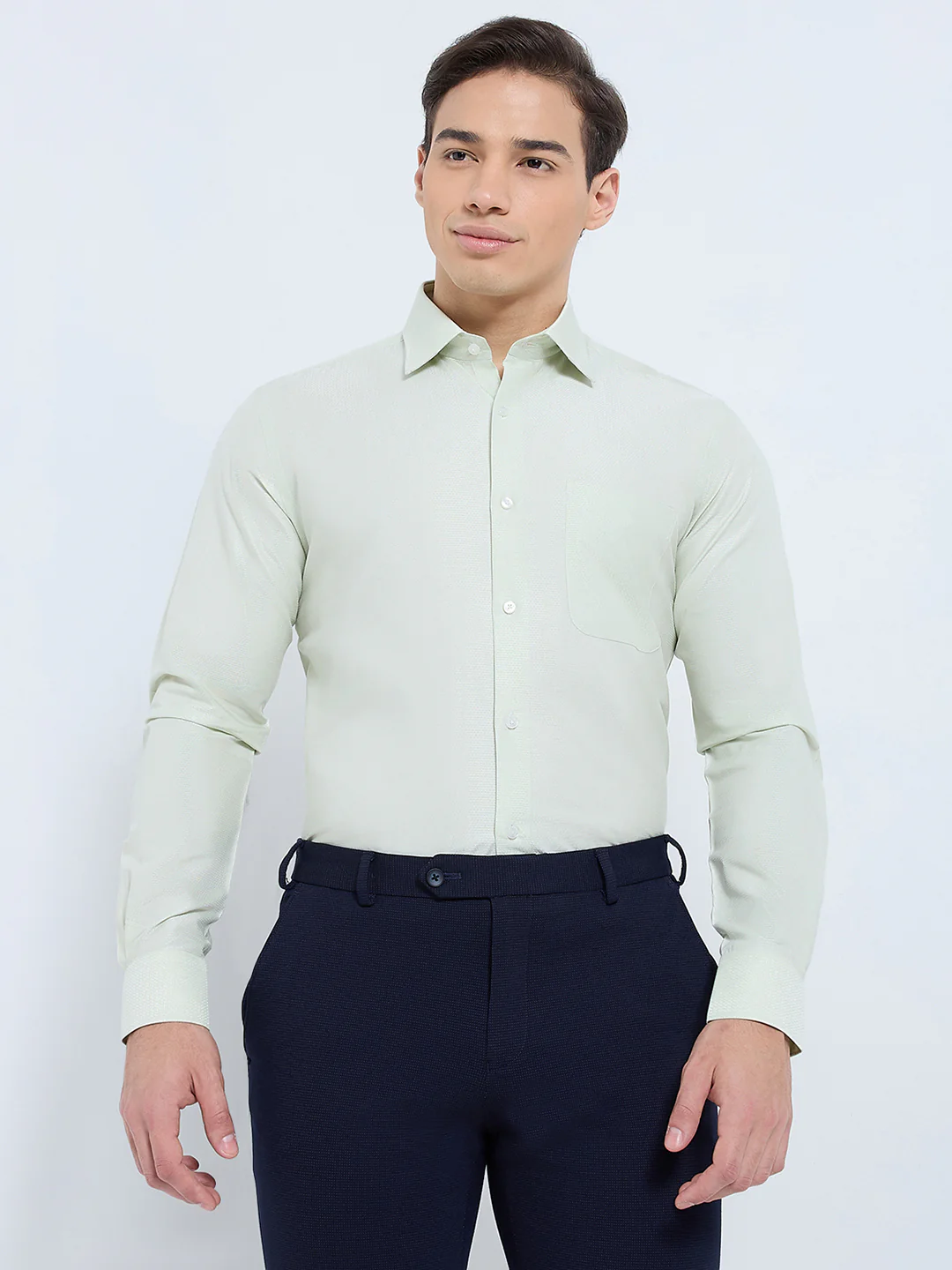 Raymond Men Green Structure Regular Fit Cotton Blend Formal Shirt