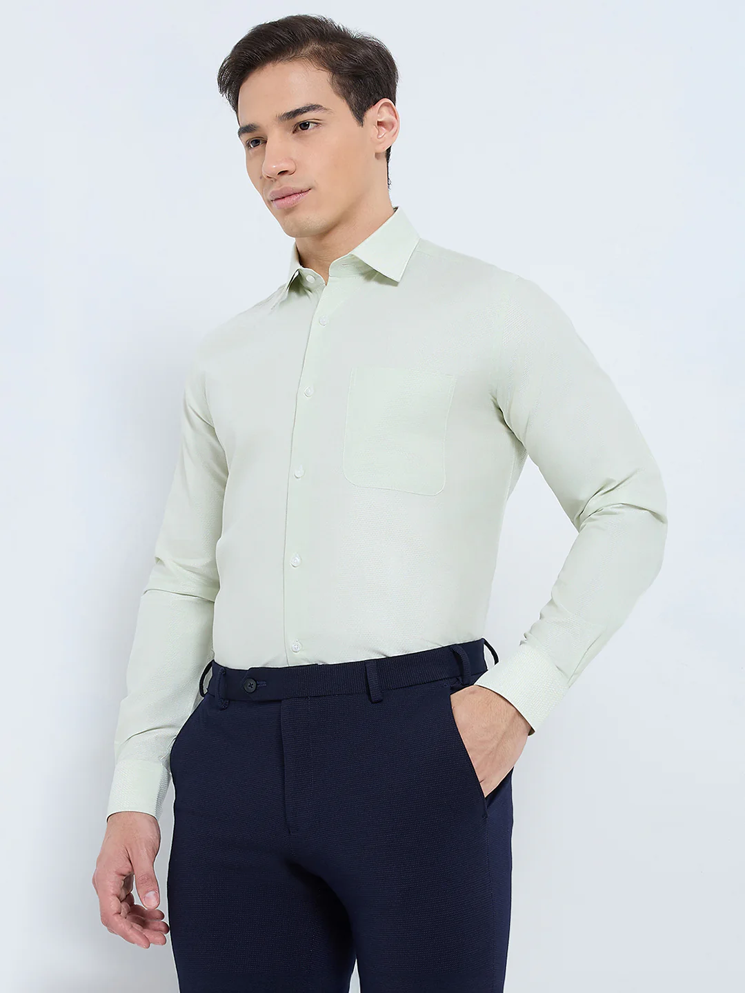 Raymond Men Green Structure Regular Fit Cotton Blend Formal Shirt - Image 2