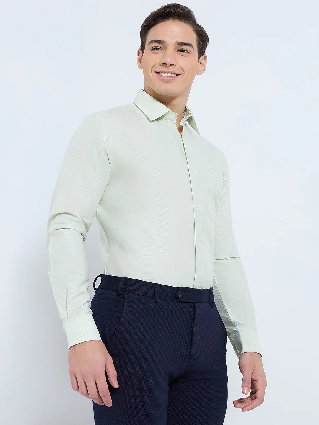 Raymond Men Green Structure Regular Fit Cotton Blend Formal Shirt - Image 3