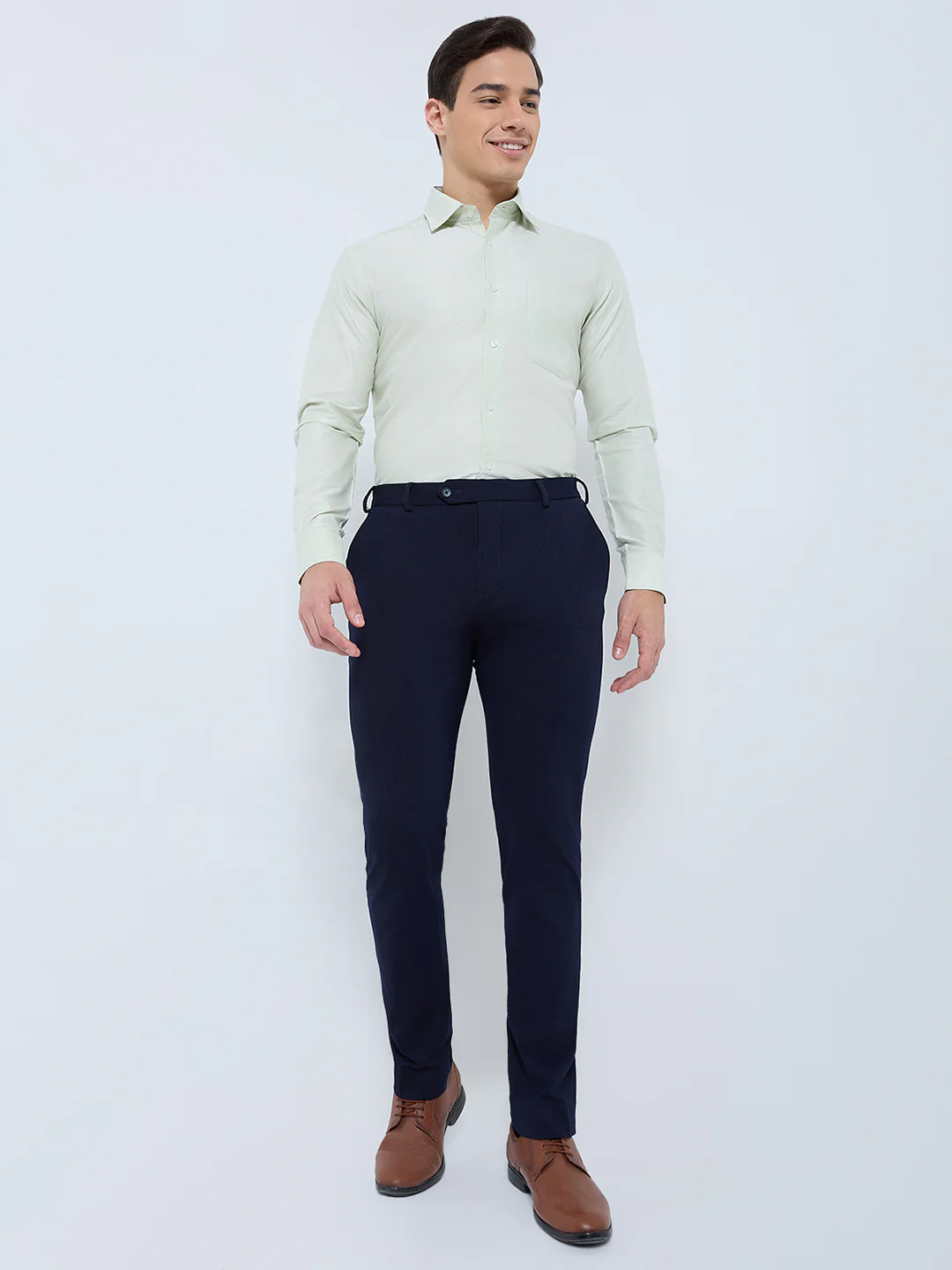 Raymond Men Green Structure Regular Fit Cotton Blend Formal Shirt - Image 5