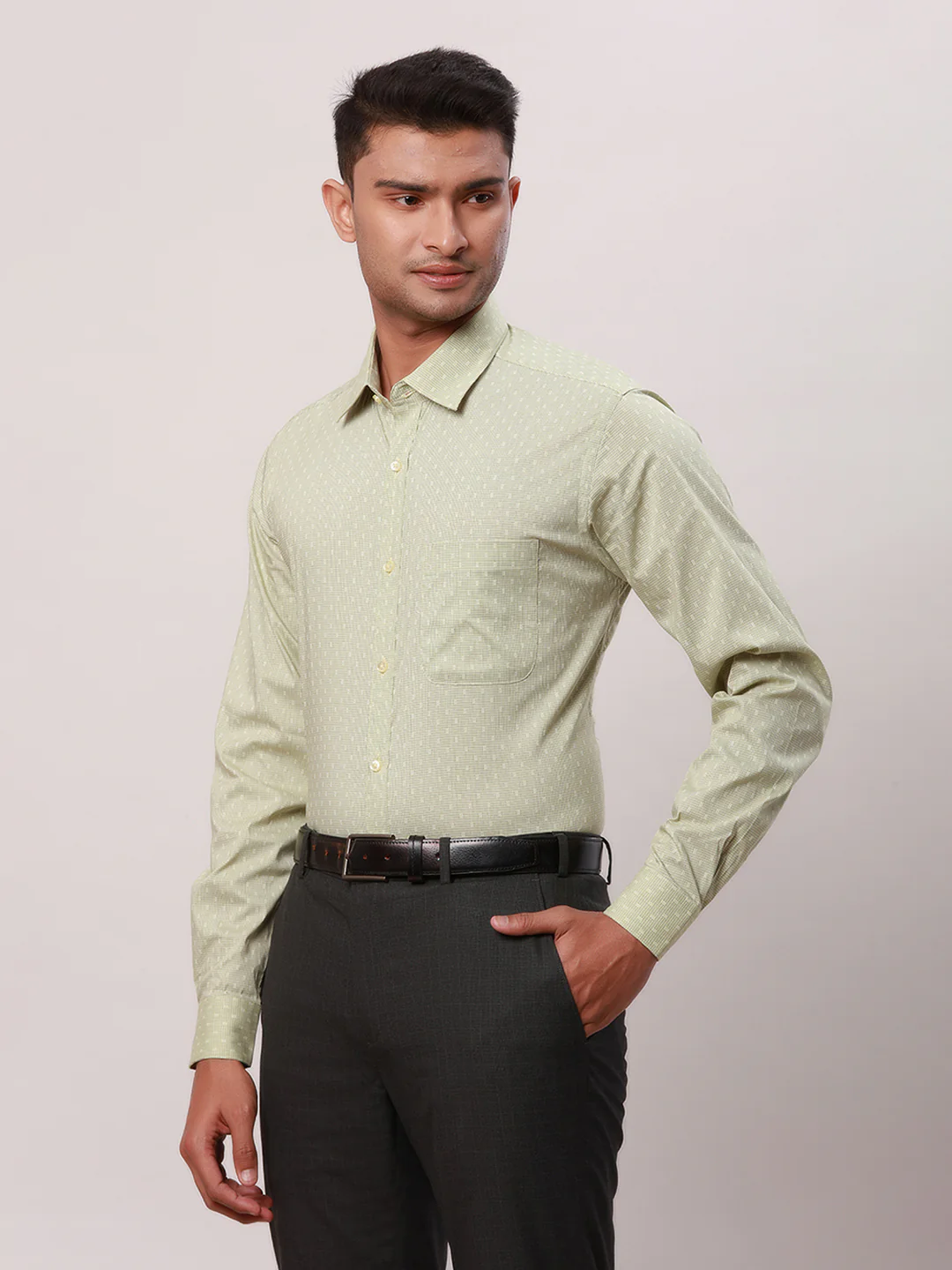 Raymond Men Green Structure Slim Fit Cotton Blend Shirt - Image 3