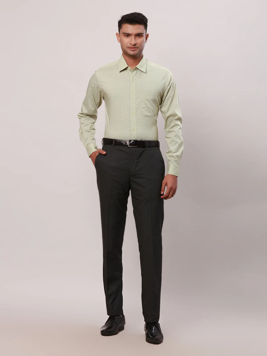 Raymond Men Green Structure Slim Fit Cotton Blend Shirt - Image 5