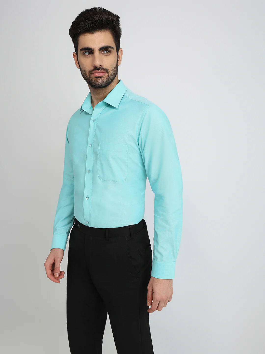 Raymond Men Green Structure Slim Fit Cotton Formal Shirt - Image 2