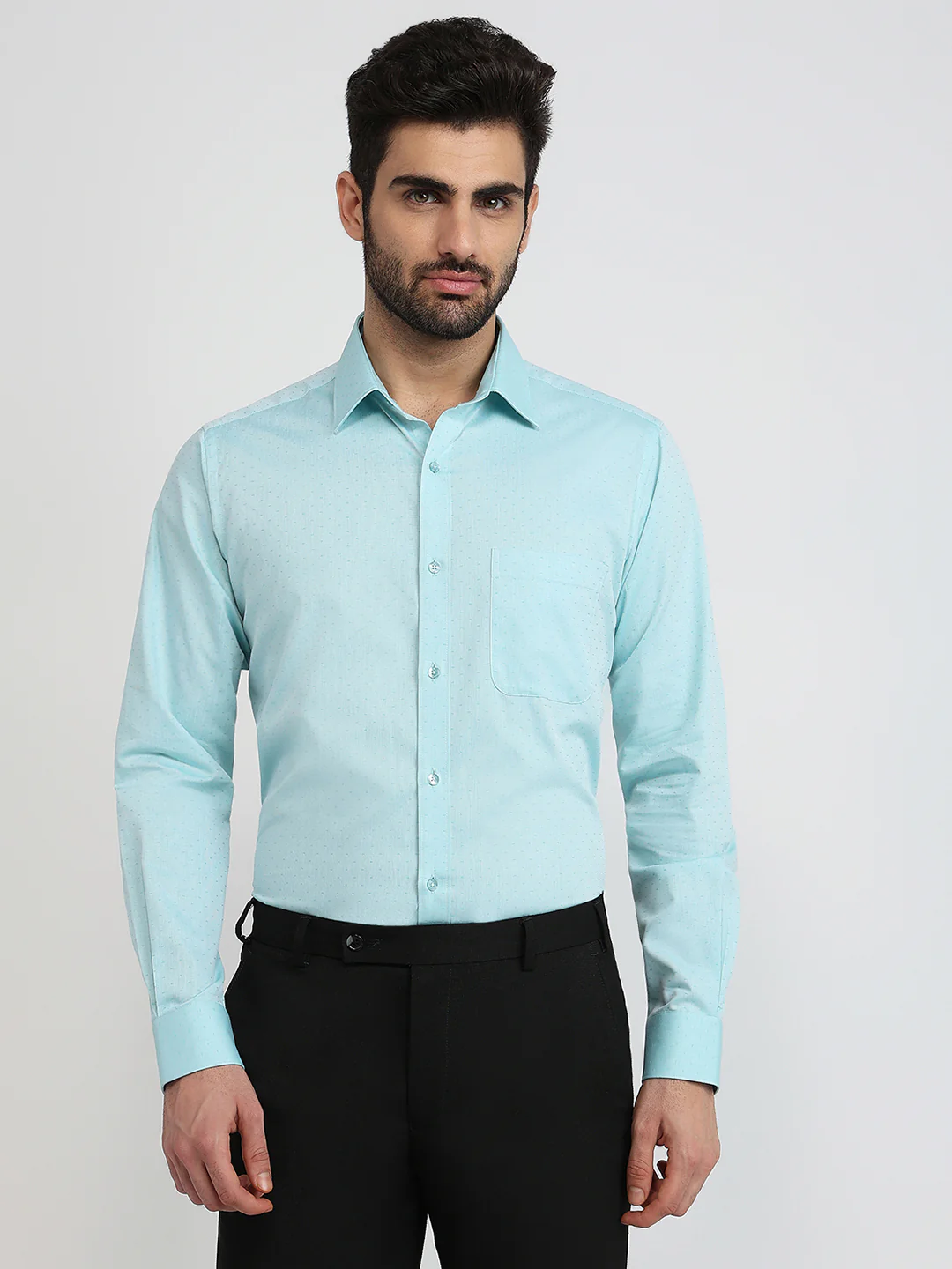 Raymond Men Green Structure Slim Fit Cotton Formal Shirt