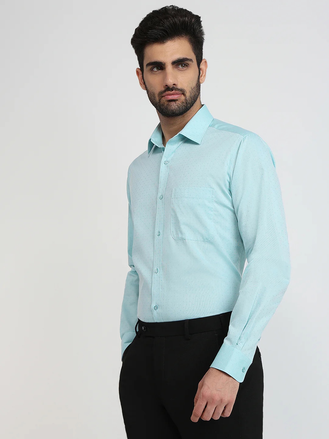 Raymond Men Green Structure Slim Fit Cotton Formal Shirt - Image 2