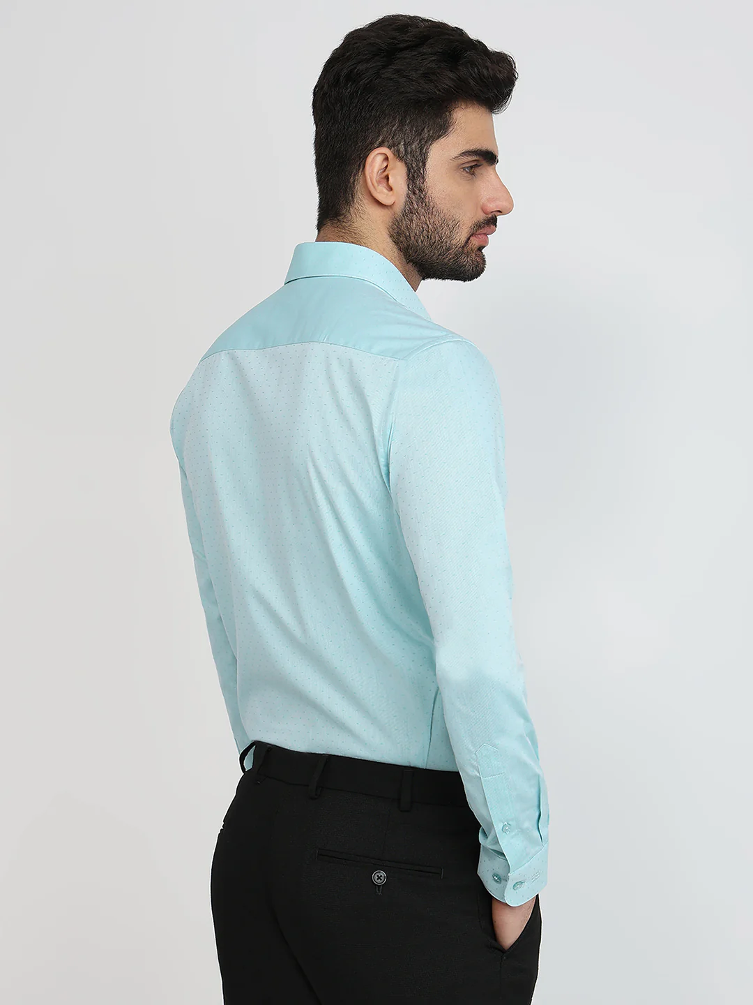 Raymond Men Green Structure Slim Fit Cotton Formal Shirt - Image 4