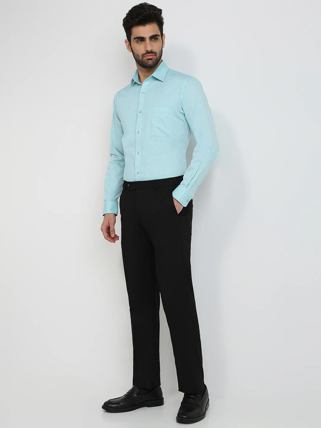 Raymond Men Green Structure Slim Fit Cotton Formal Shirt - Image 5