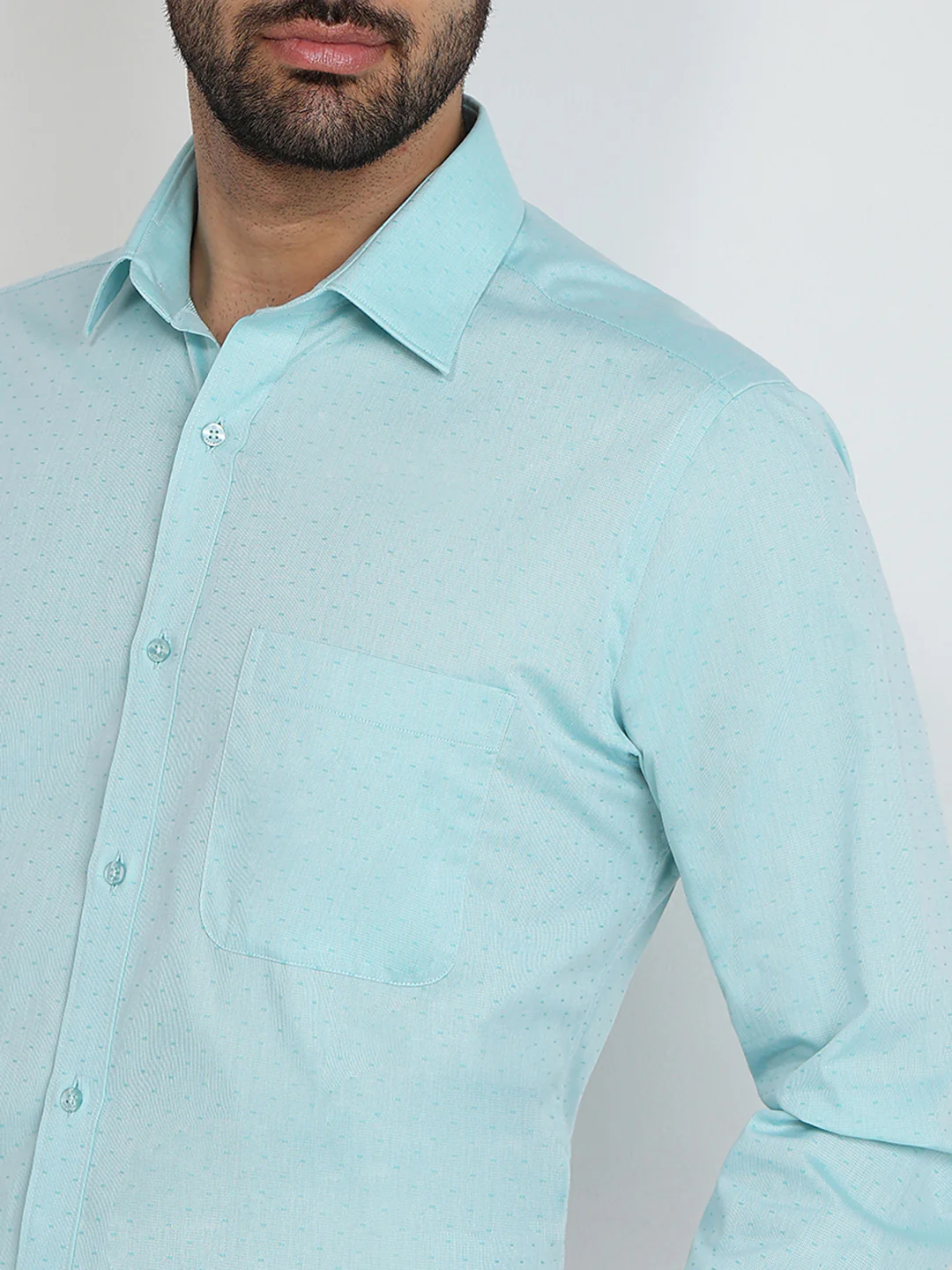Raymond Men Green Structure Slim Fit Cotton Formal Shirt - Image 6