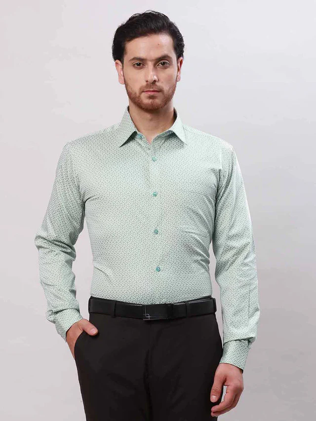 Raymond Men Green Structure Slim Fit Cotton Shirt