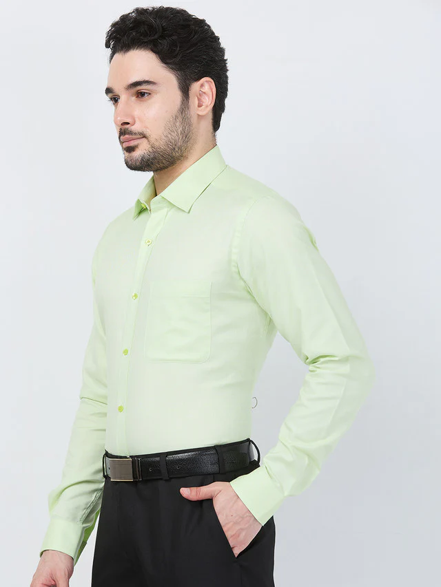 Raymond Men Green Structure Slim Fit Cotton Shirt - Image 3