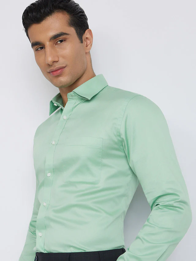 Raymond Men Green Structure Slim Fit Cotton Shirt - Image 6