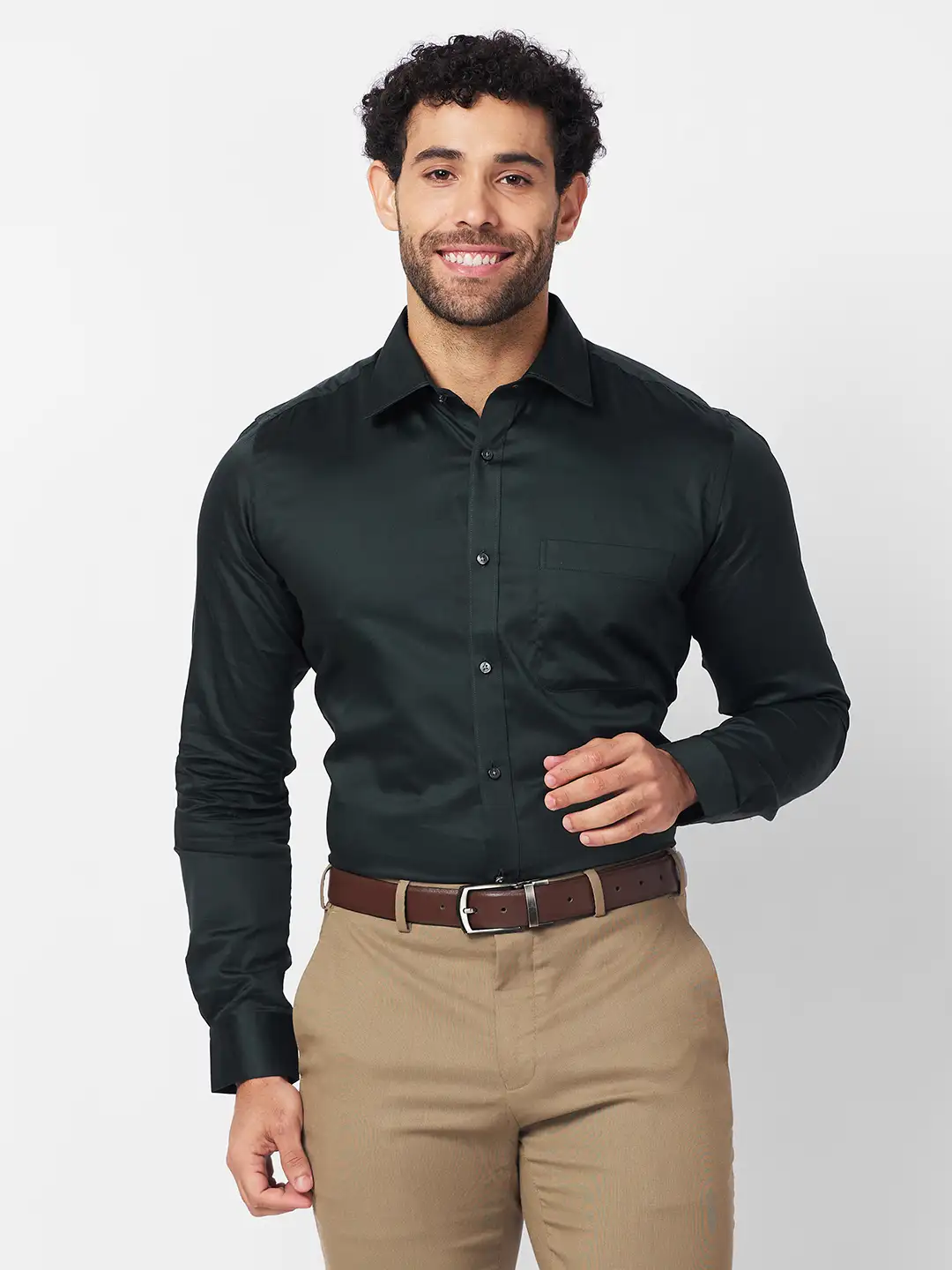 Raymond Men Green Structure Slim Fit Cotton Shirt