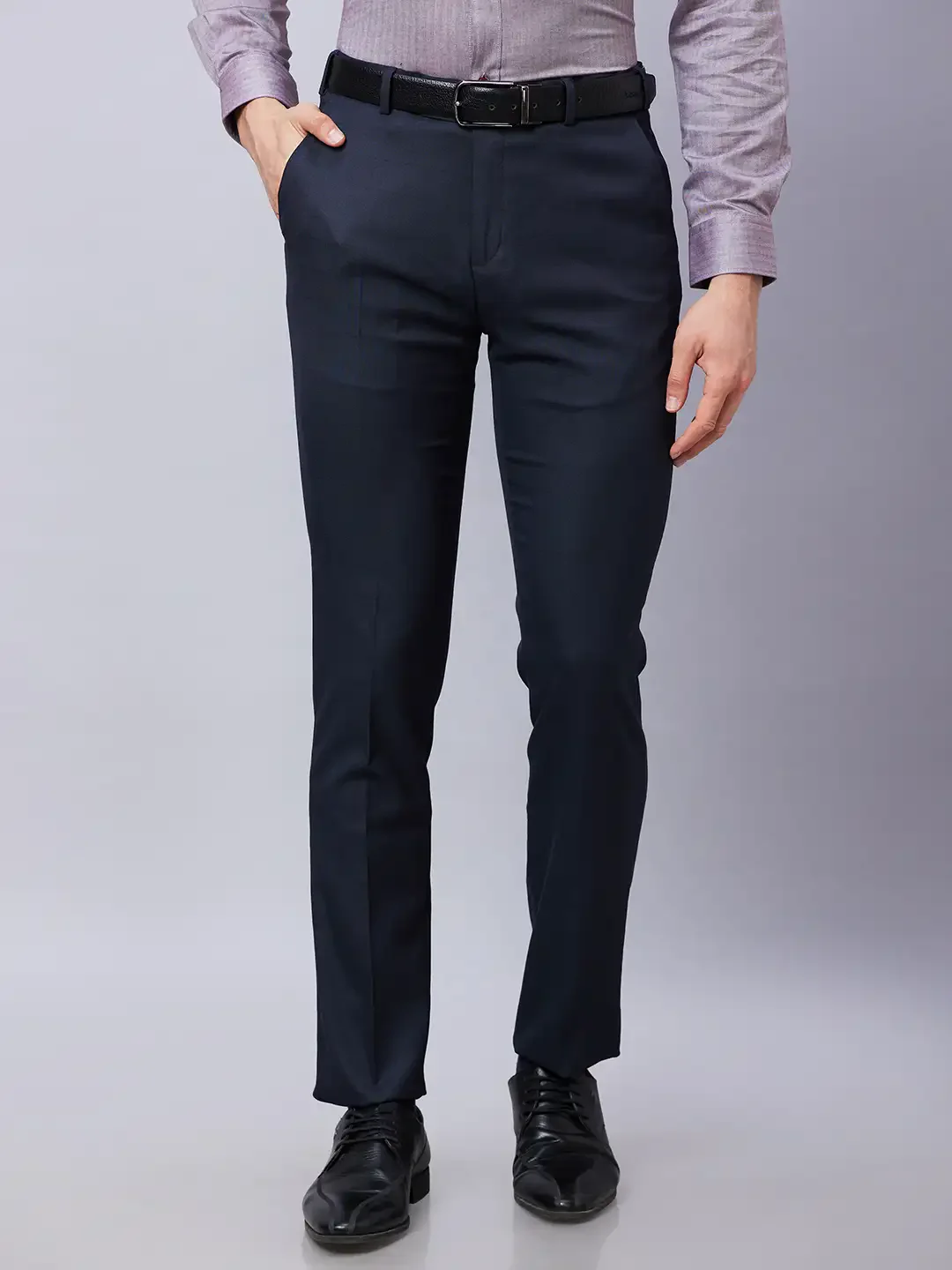 Raymond Men Green Structure Slim Fit Polyester Blend Trousers