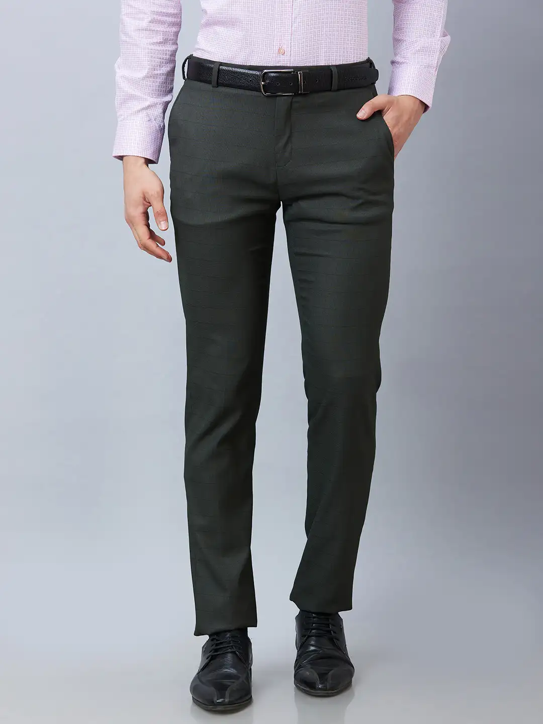 Raymond Men Green Structure Slim Fit Polyester Blend Trousers