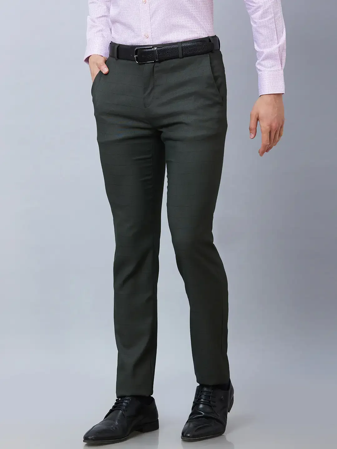 Raymond Men Green Structure Slim Fit Polyester Blend Trousers - Image 3