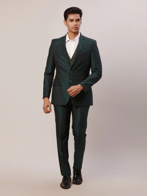 Raymond Men Green Structured Regular Fit Terylene Suit - Image 4