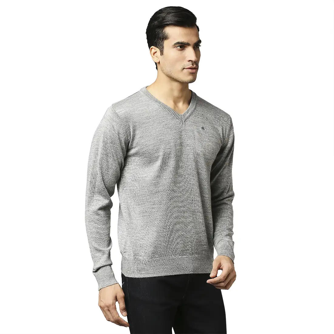 Raymond Men Grey Acrylic Blend Full Sleeve Sweater - Image 2