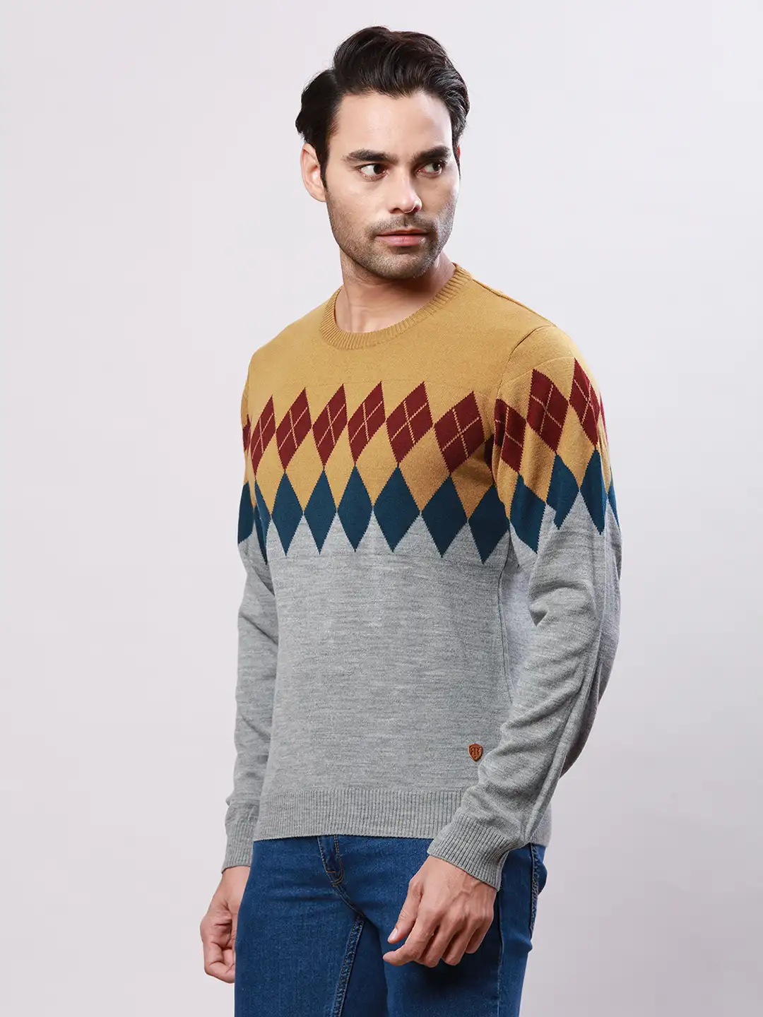 Raymond Men Grey Argyle Acrylic Blend Sweaters - Image 3