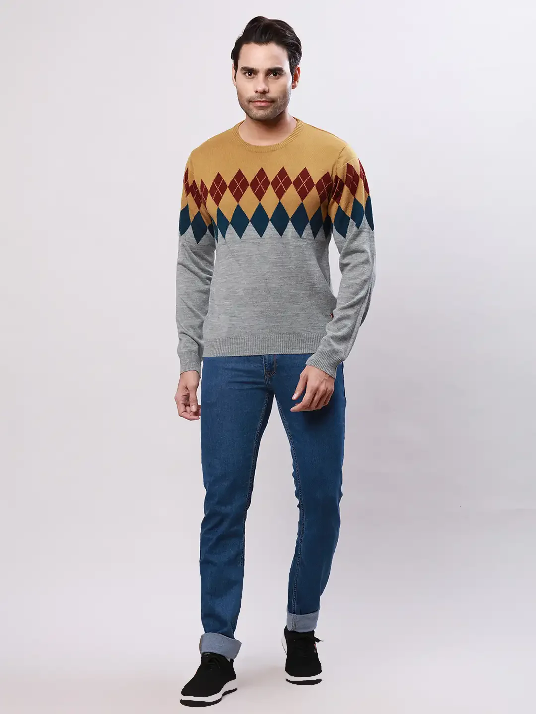 Raymond Men Grey Argyle Acrylic Blend Sweaters - Image 5