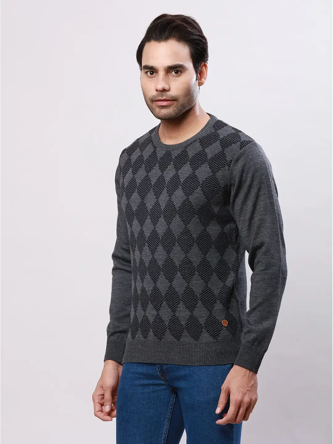 Raymond Men Grey Argyle Sweater - Image 3