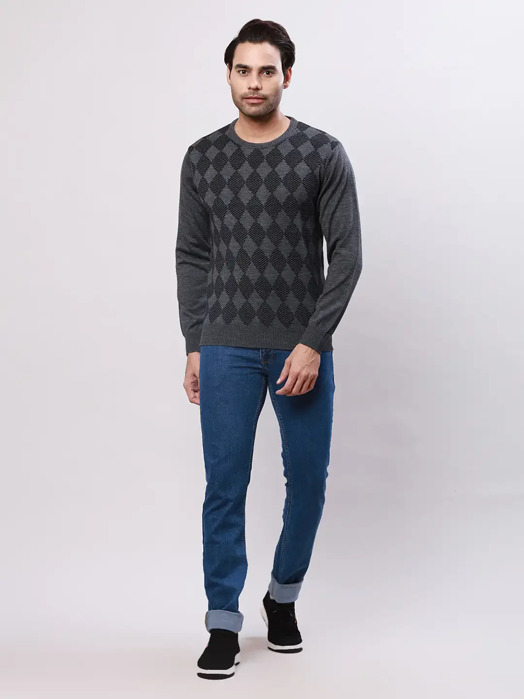 Raymond Men Grey Argyle Sweater - Image 5