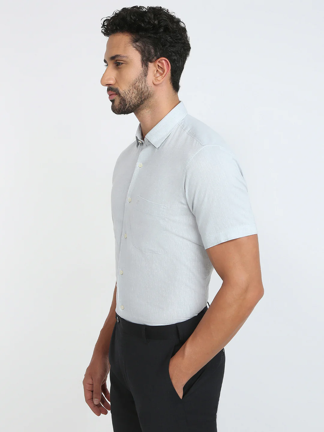 Raymond Men Grey Chambray Regular Fit Cotton Blend Casual Shirt - Image 3