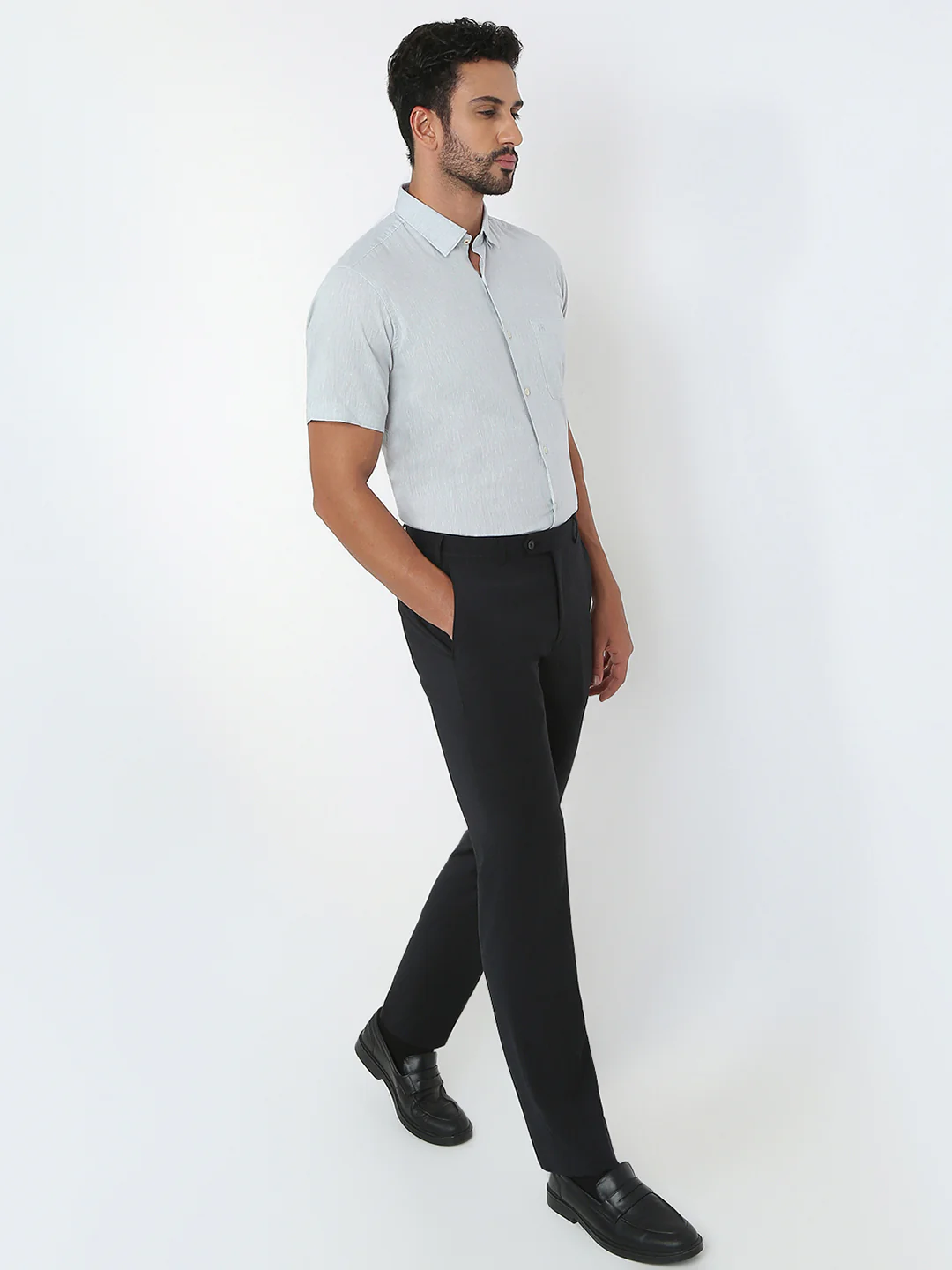 Raymond Men Grey Chambray Regular Fit Cotton Blend Casual Shirt - Image 5
