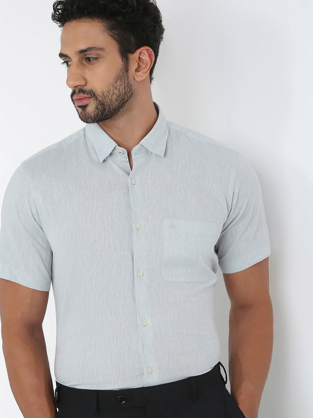 Raymond Men Grey Chambray Regular Fit Cotton Blend Casual Shirt - Image 6