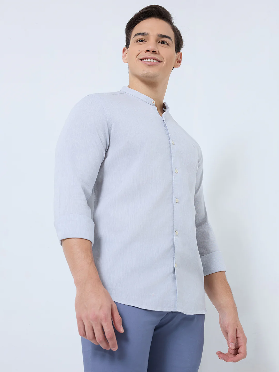 Raymond Men Grey Chambray Regular Fit Cotton Blend Casual Shirt - Image 3