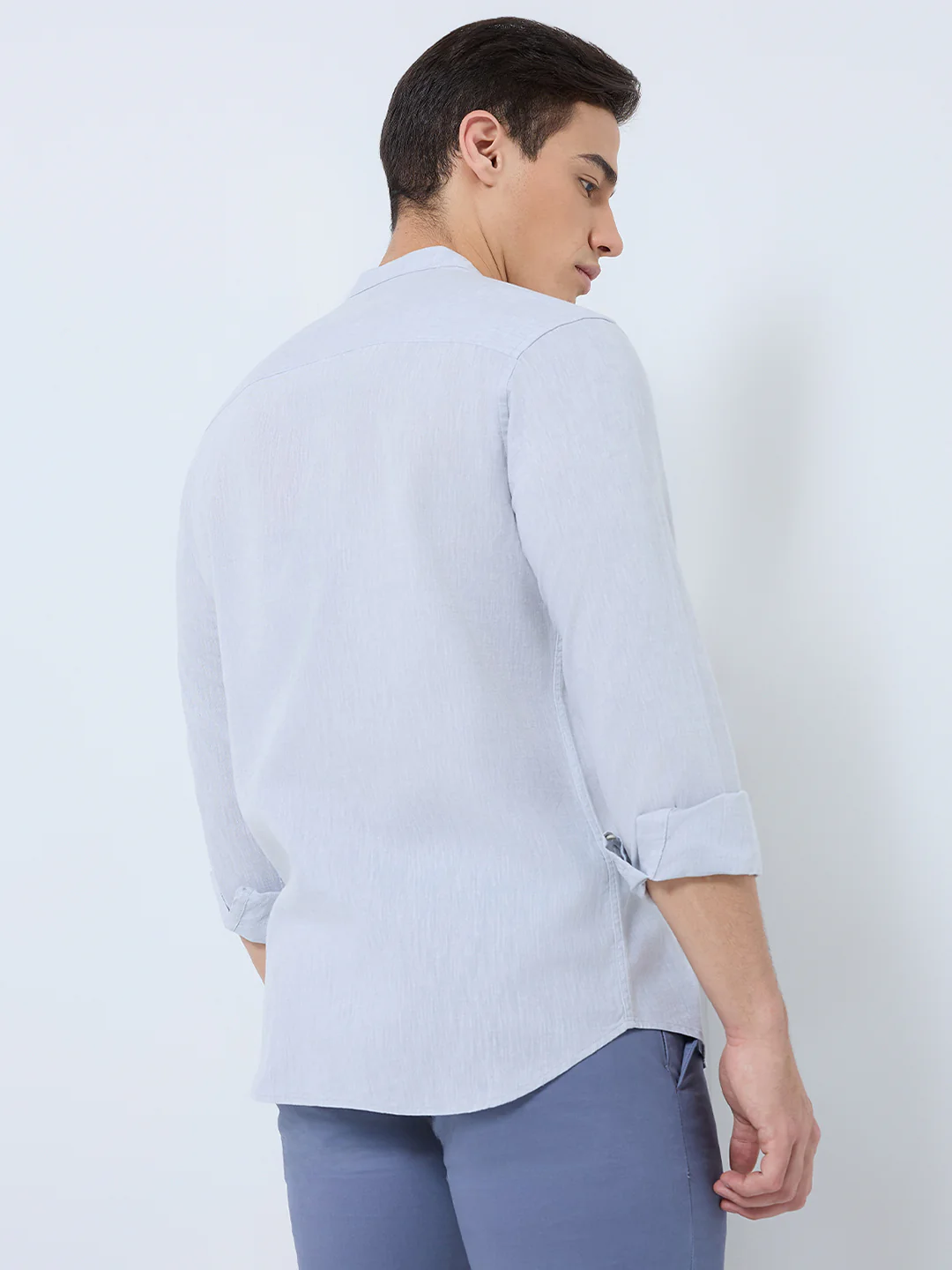 Raymond Men Grey Chambray Regular Fit Cotton Blend Casual Shirt - Image 4