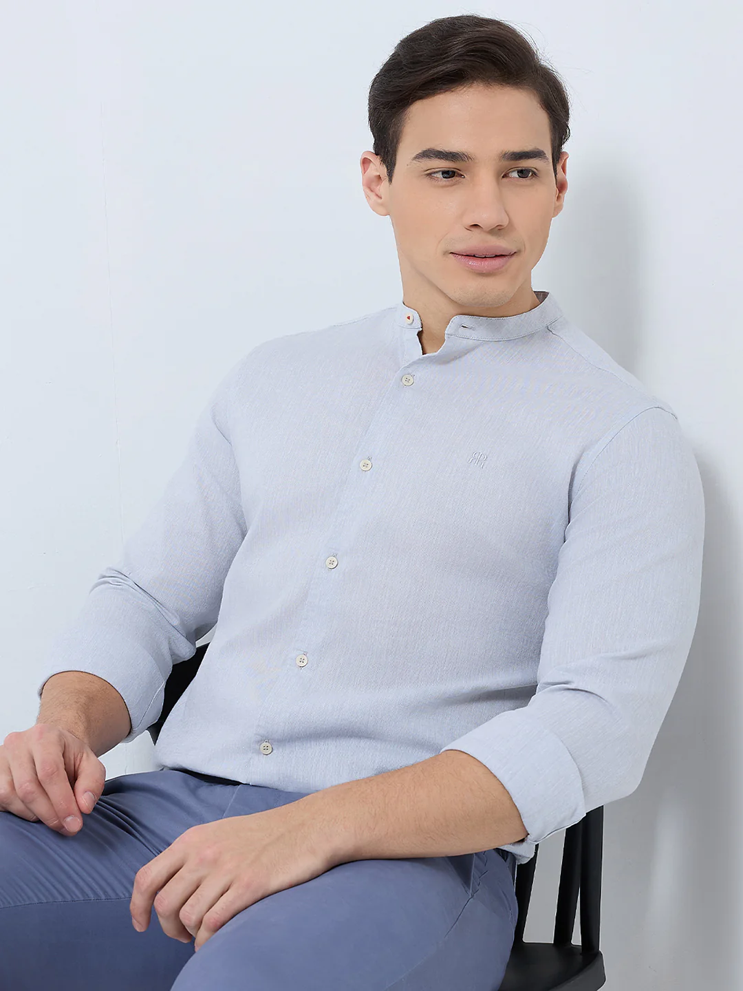Raymond Men Grey Chambray Regular Fit Cotton Blend Casual Shirt - Image 6
